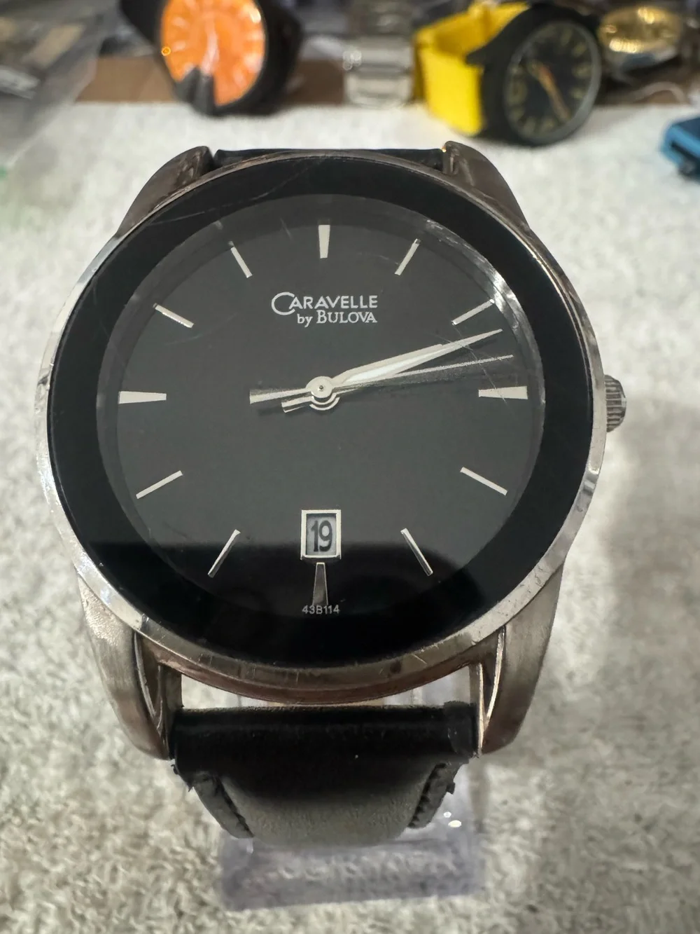 Bulova Men's Black Dial Leather Strap Watch